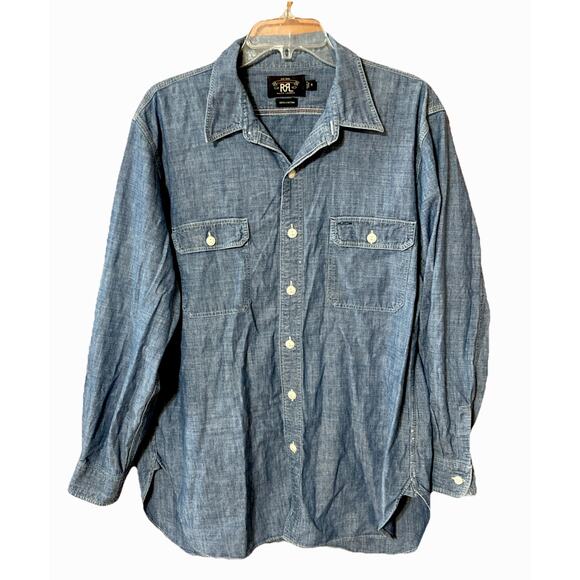 RRL Button Up Shirt Mens Sz XL Chambray double RL Blue Western Cotton - Picture 1 of 9